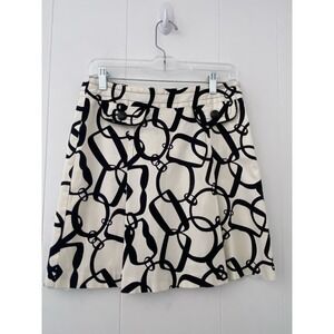 Trina Turk Size 4 Black & White Geometric Chain Link Print Skirt Lace Hem